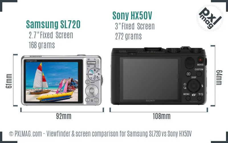 Samsung SL720 vs Sony HX50V Screen and Viewfinder comparison