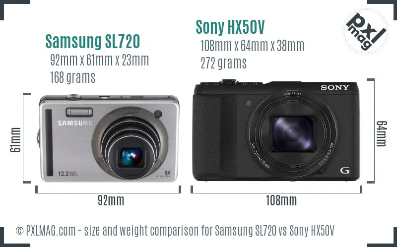 Samsung SL720 vs Sony HX50V size comparison