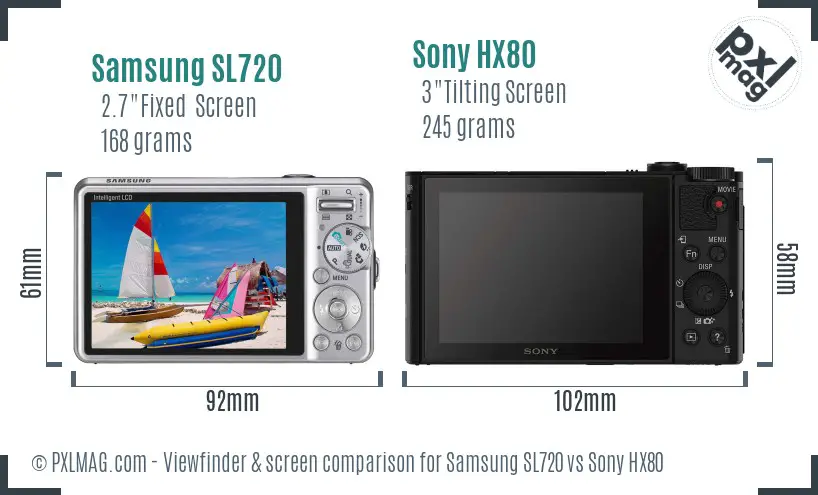 Samsung SL720 vs Sony HX80 Screen and Viewfinder comparison