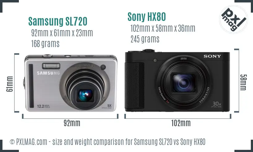 Samsung SL720 vs Sony HX80 size comparison