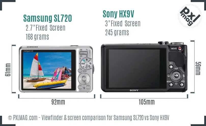 Samsung SL720 vs Sony HX9V Screen and Viewfinder comparison