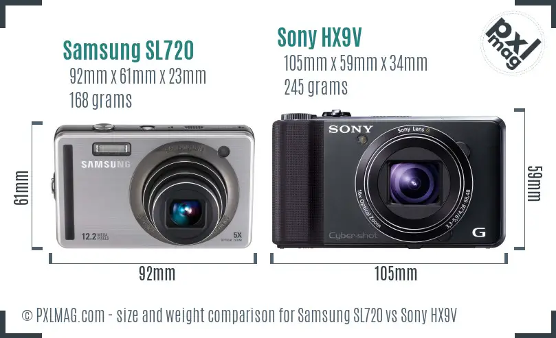 Samsung SL720 vs Sony HX9V size comparison
