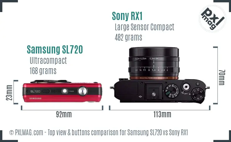 Samsung SL720 vs Sony RX1 top view buttons comparison