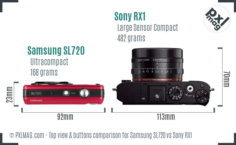 Samsung SL720 vs Sony RX1 top view buttons comparison Samsung SL720 vs Sony RX1 top view buttons comparison