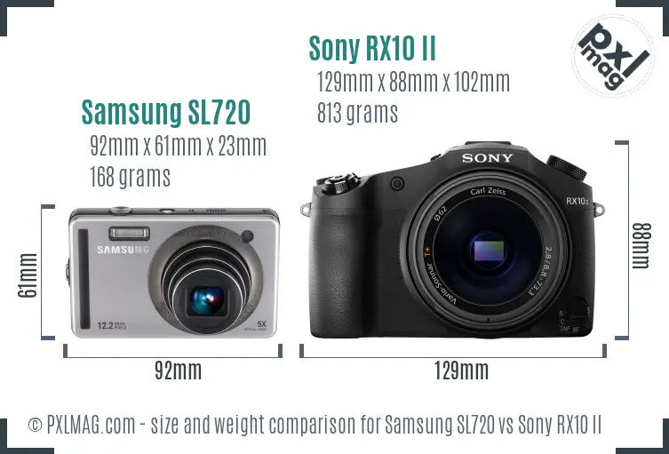 Samsung SL720 vs Sony RX10 II size comparison