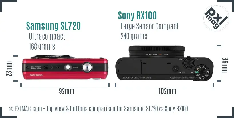 Samsung SL720 vs Sony RX100 top view buttons comparison