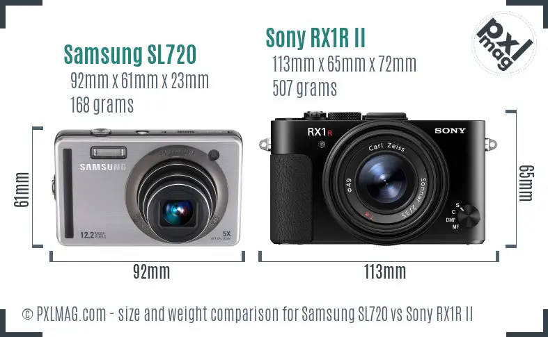 Samsung SL720 vs Sony RX1R II size comparison