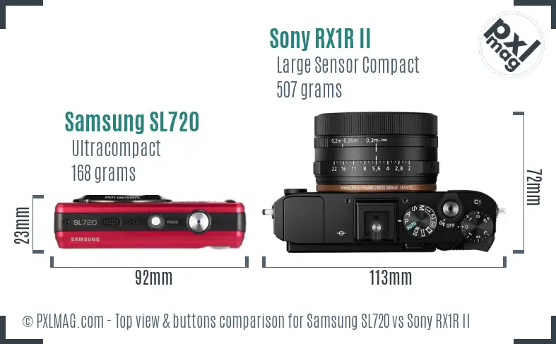 Samsung SL720 vs Sony RX1R II top view buttons comparison