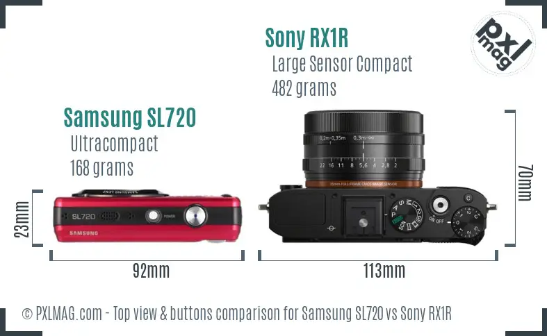 Samsung SL720 vs Sony RX1R top view buttons comparison