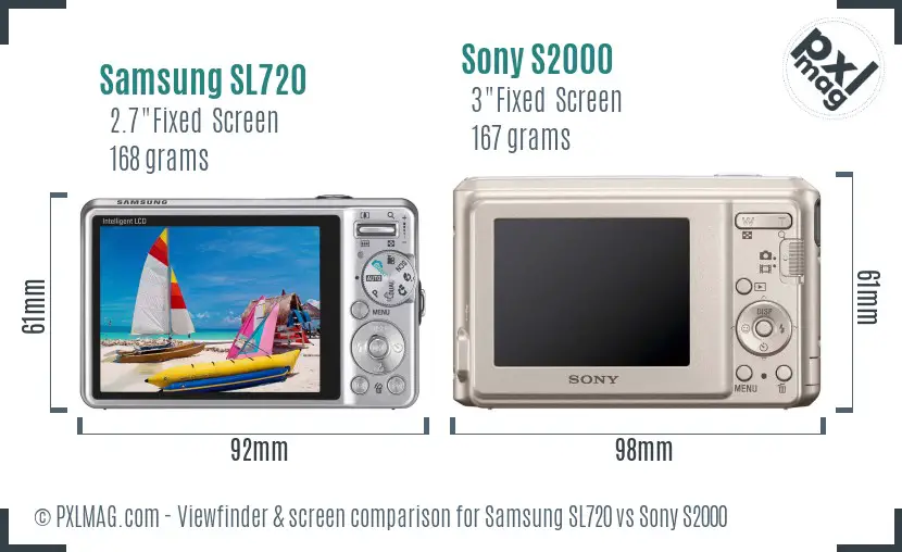 Samsung SL720 vs Sony S2000 Screen and Viewfinder comparison