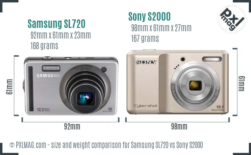 Samsung SL720 vs Sony S2000 size comparison