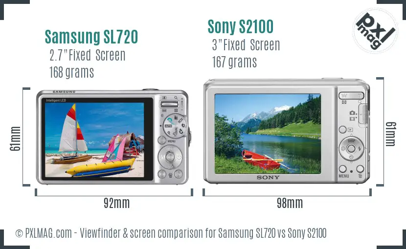 Samsung SL720 vs Sony S2100 Screen and Viewfinder comparison Samsung SL720 vs Sony S2100 Screen and Viewfinder comparison