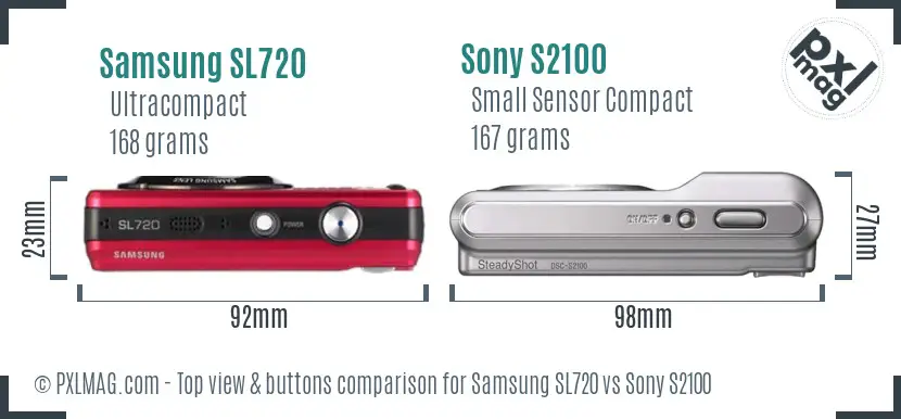 Samsung SL720 vs Sony S2100 top view buttons comparison Samsung SL720 vs Sony S2100 top view buttons comparison
