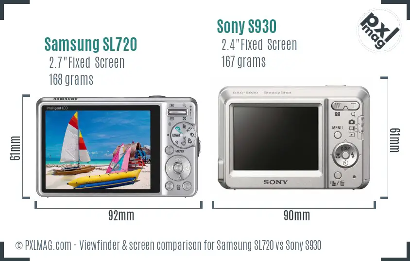 Samsung SL720 vs Sony S930 Screen and Viewfinder comparison