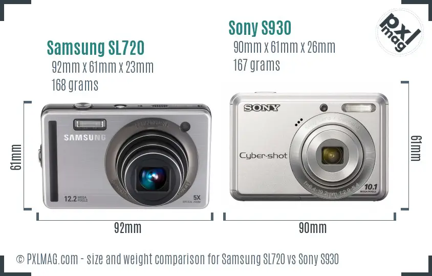 Samsung SL720 vs Sony S930 size comparison