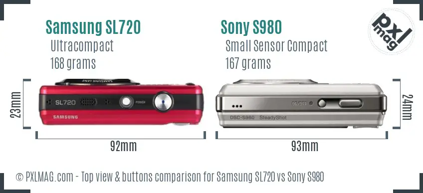Samsung SL720 vs Sony S980 top view buttons comparison Samsung SL720 vs Sony S980 top view buttons comparison