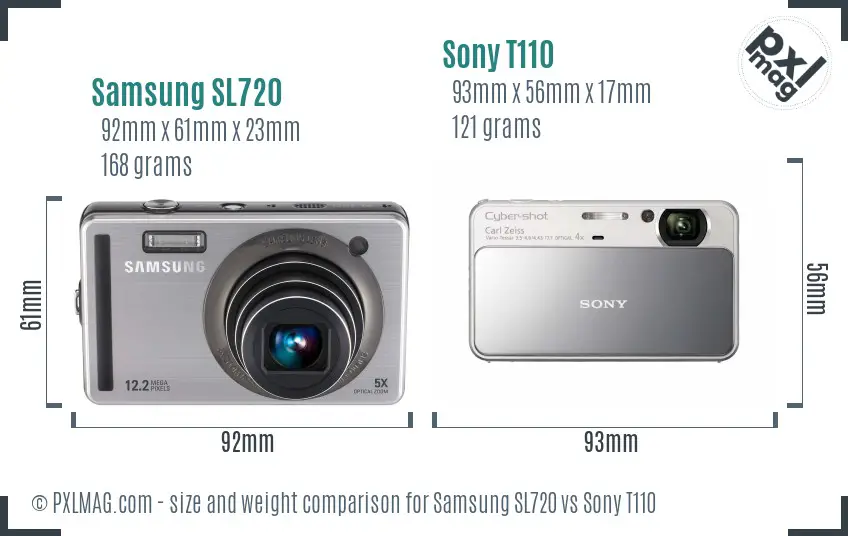 Samsung SL720 vs Sony T110 size comparison