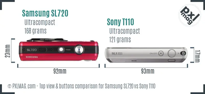 Samsung SL720 vs Sony T110 top view buttons comparison