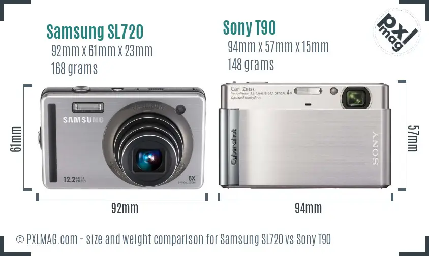 Samsung SL720 vs Sony T90 size comparison