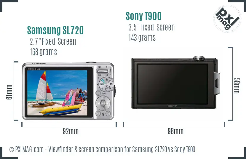 Samsung SL720 vs Sony T900 Screen and Viewfinder comparison