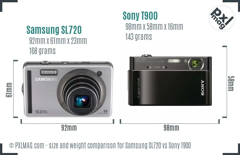 Samsung SL720 vs Sony T900 size comparison