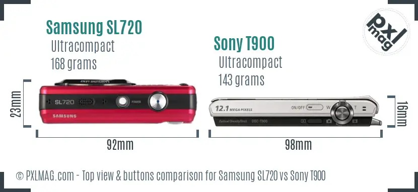 Samsung SL720 vs Sony T900 top view buttons comparison
