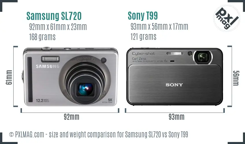 Samsung SL720 vs Sony T99 size comparison