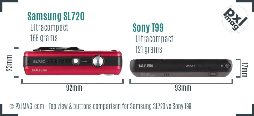 Samsung SL720 vs Sony T99 top view buttons comparison