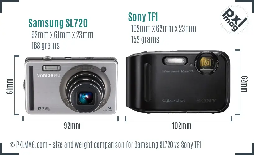 Samsung SL720 vs Sony TF1 size comparison