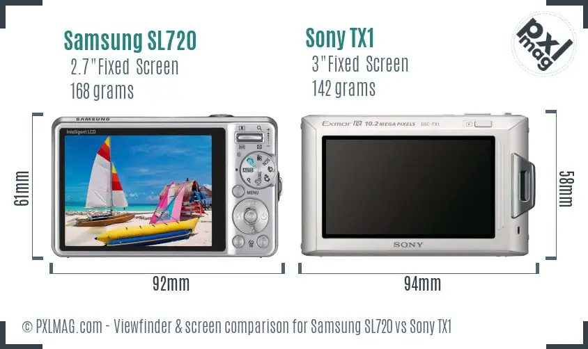 Samsung SL720 vs Sony TX1 Screen and Viewfinder comparison