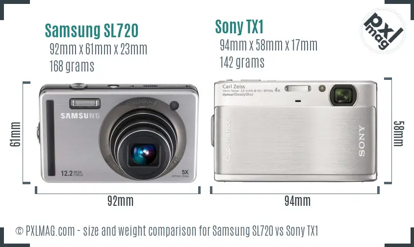 Samsung SL720 vs Sony TX1 size comparison