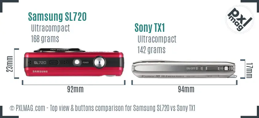 Samsung SL720 vs Sony TX1 top view buttons comparison