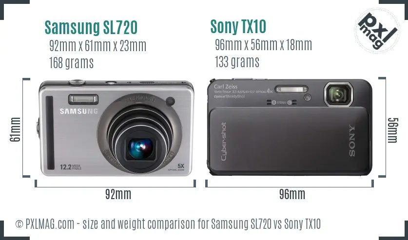 Samsung SL720 vs Sony TX10 size comparison