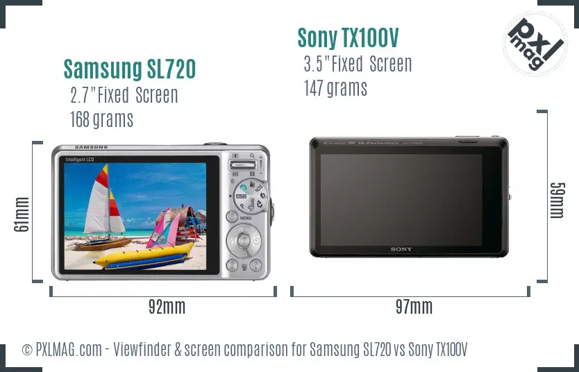 Samsung SL720 vs Sony TX100V Screen and Viewfinder comparison