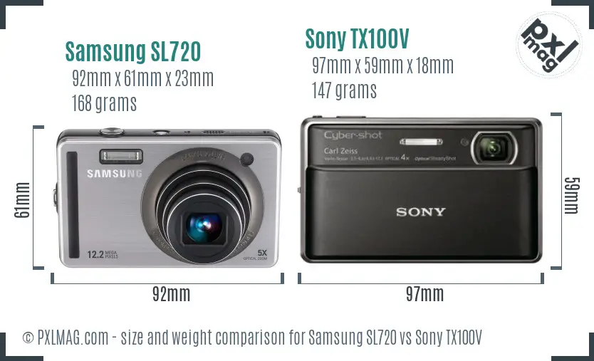 Samsung SL720 vs Sony TX100V size comparison