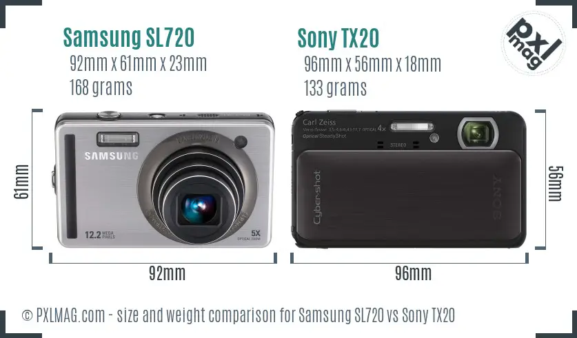 Samsung SL720 vs Sony TX20 size comparison