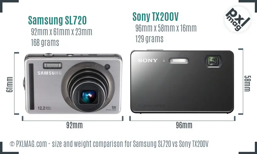 Samsung SL720 vs Sony TX200V size comparison
