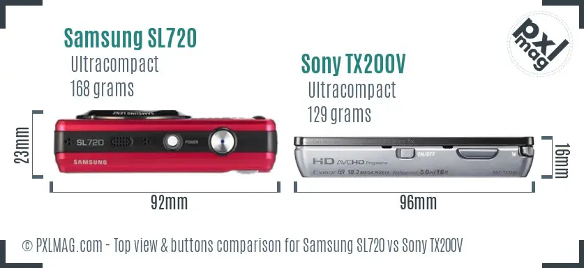 Samsung SL720 vs Sony TX200V top view buttons comparison