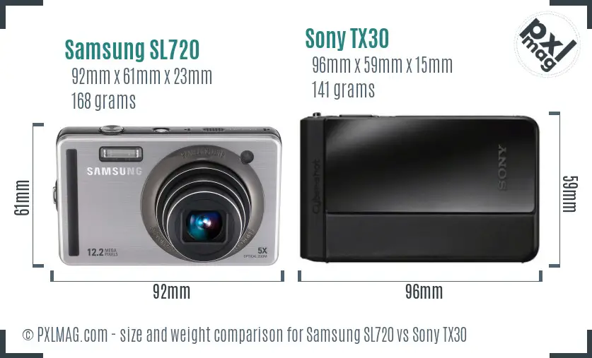 Samsung SL720 vs Sony TX30 size comparison