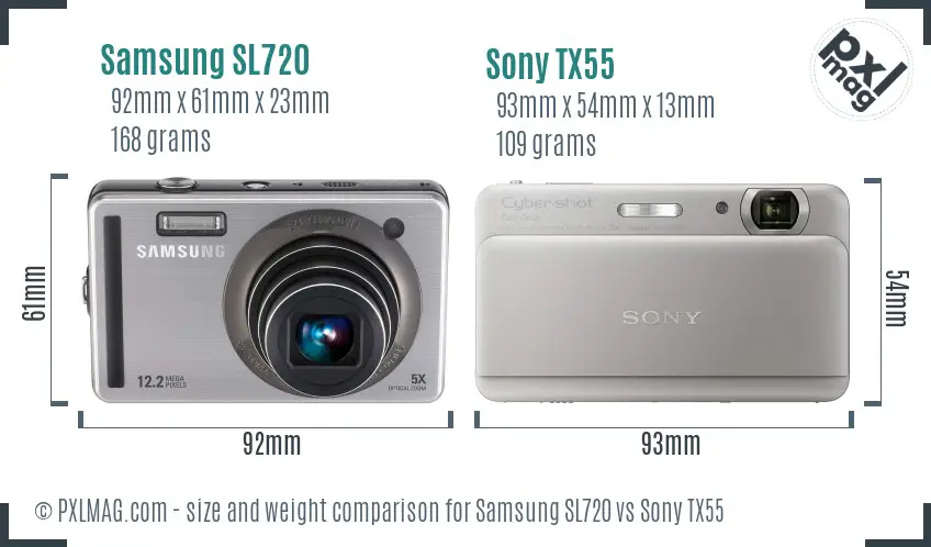 Samsung SL720 vs Sony TX55 size comparison