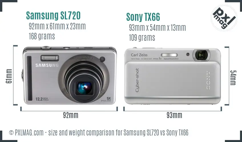 Samsung SL720 vs Sony TX66 size comparison