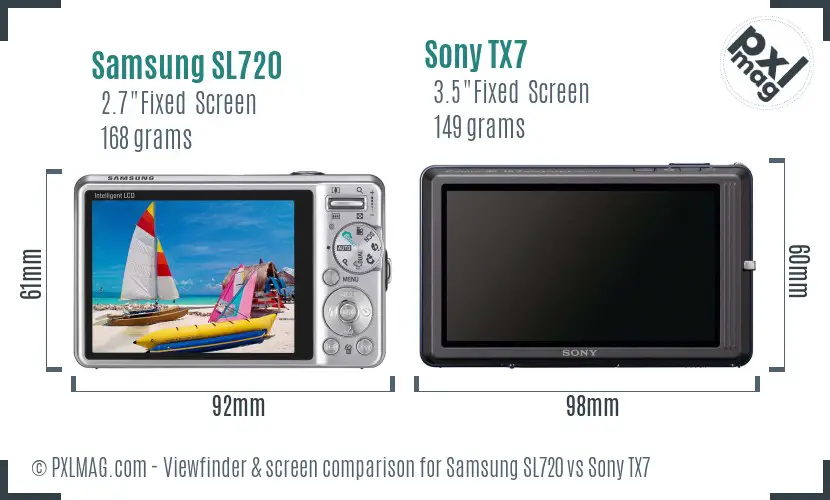 Samsung SL720 vs Sony TX7 Screen and Viewfinder comparison