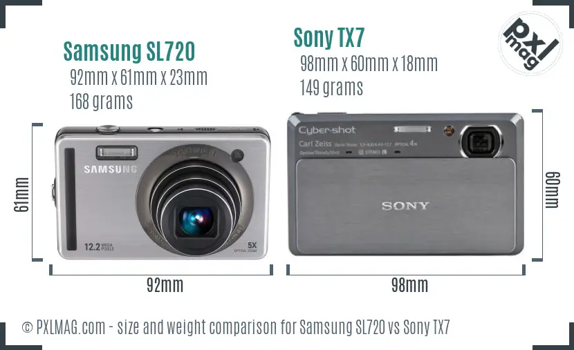 Samsung SL720 vs Sony TX7 size comparison