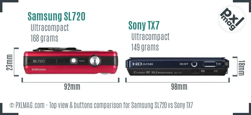 Samsung SL720 vs Sony TX7 top view buttons comparison