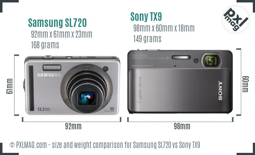 Samsung SL720 vs Sony TX9 size comparison