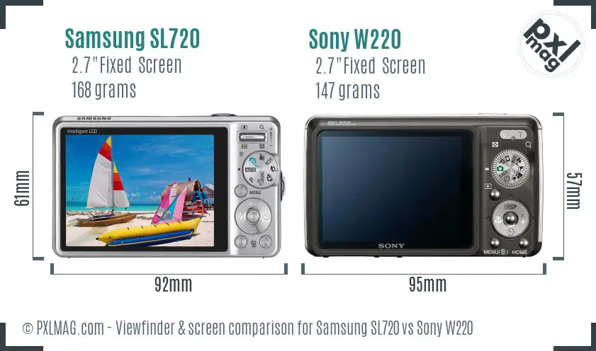 Samsung SL720 vs Sony W220 Screen and Viewfinder comparison