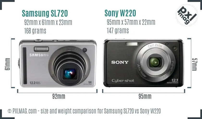 Samsung SL720 vs Sony W220 size comparison