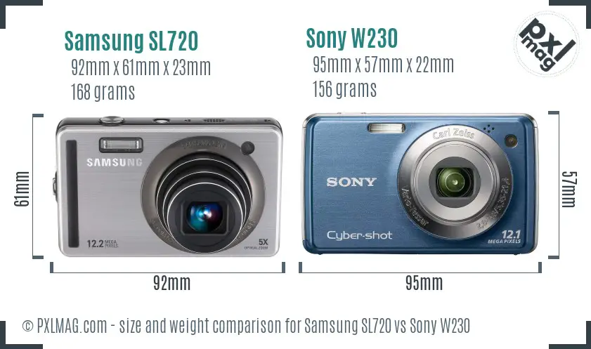 Samsung SL720 vs Sony W230 size comparison