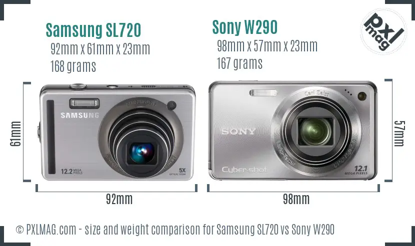 Samsung SL720 vs Sony W290 size comparison