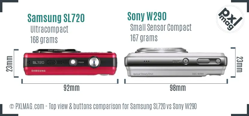 Samsung SL720 vs Sony W290 top view buttons comparison